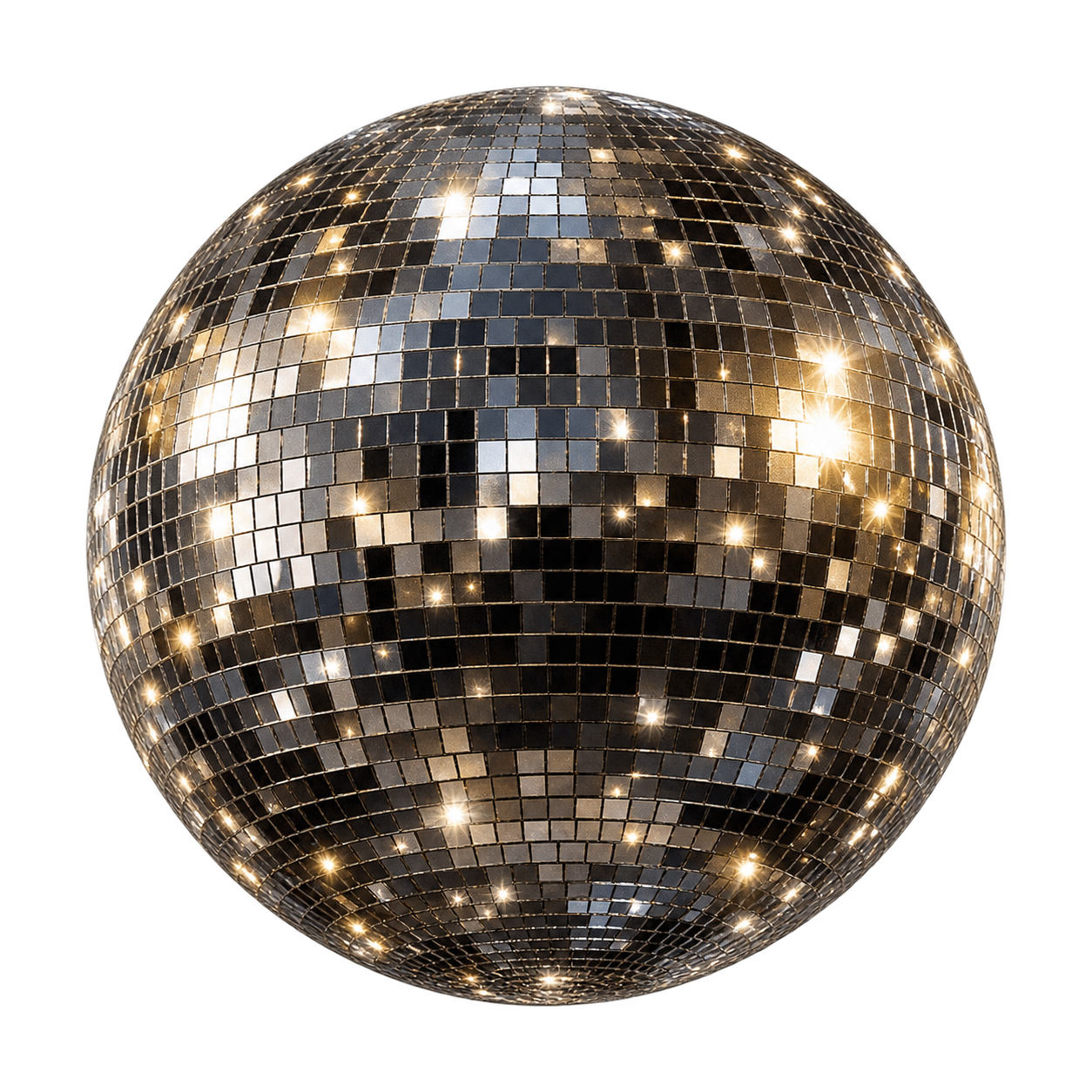A slowly turning mirrored disco ball